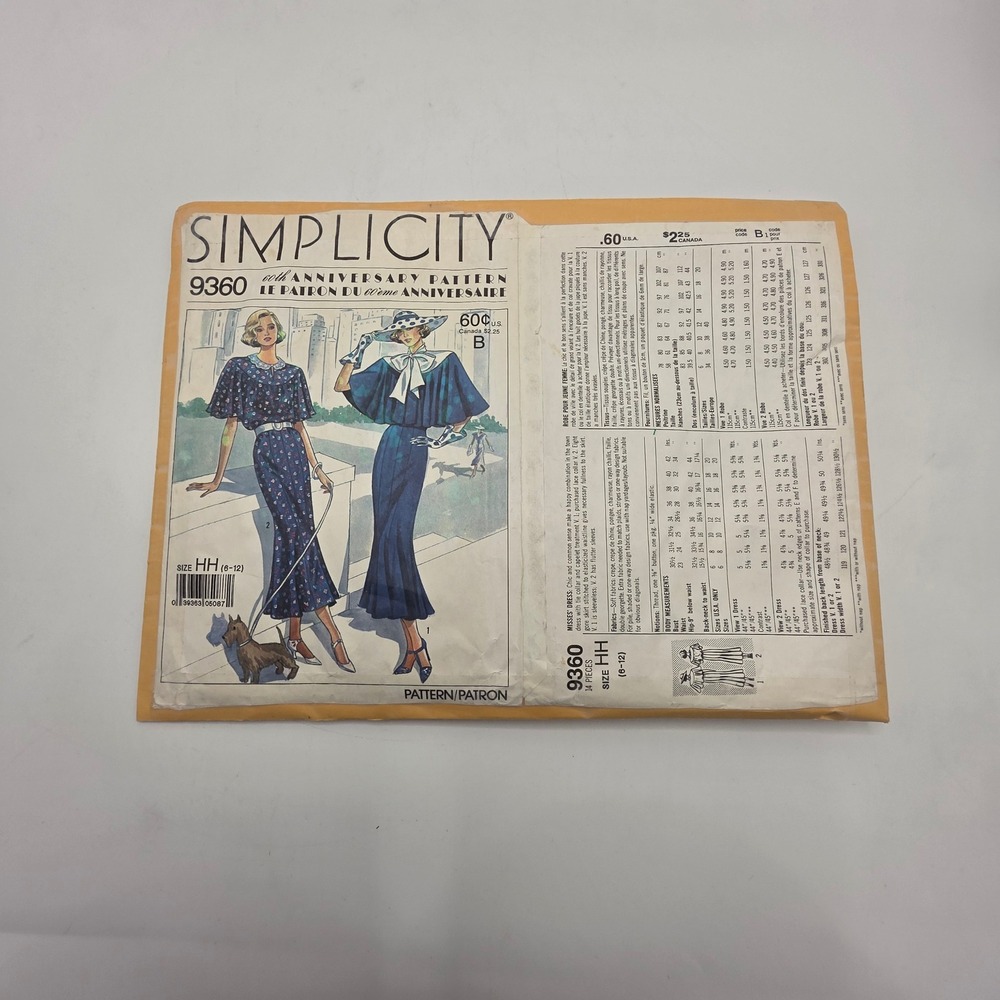 Simplicity 9360 Sewing Pattern Dress Capelet 8-Gore Skirt 80s Vintage Size 6-12